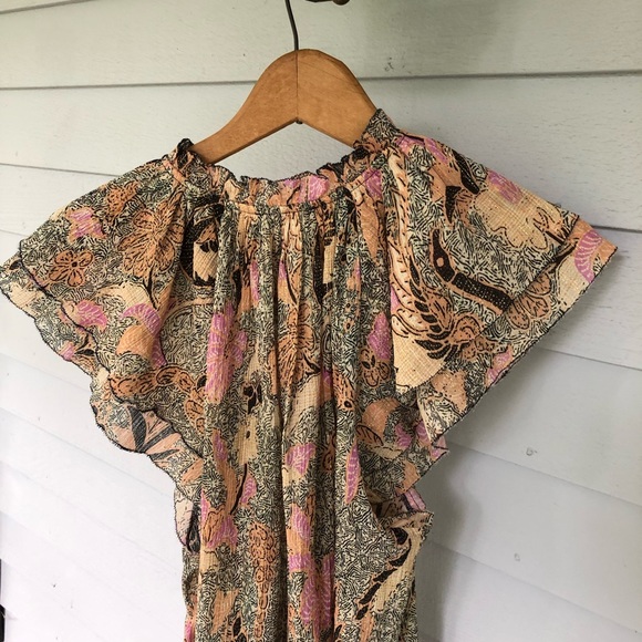 Ulla Johnson Silk Blouse Floral Ruffle Flutter Sleeve Lurex Ida US 4 - Picture 8 of 9